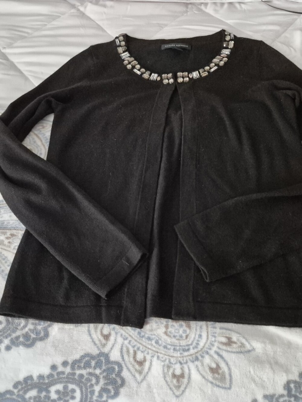 Banana Republic Black Jewel-Neck Crew Cardigan